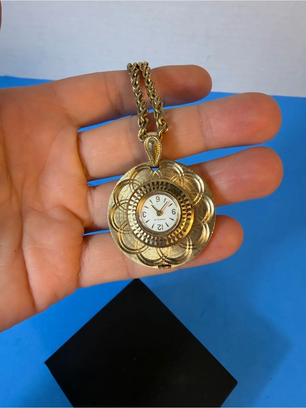 Mechanical Caravelle Swiss Gold Tone Watch Pendant Necklace Japan O3